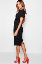 Thumbnail for your product : boohoo Pinstripe Belted Tailored Dress