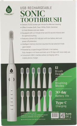 TJMAXX Usb Rechargeable Sonic Toothbrush With 12 Brush Heads