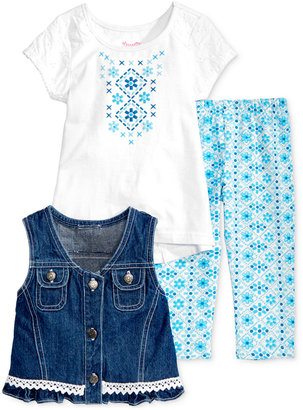 Nannette 3-Pc. Denim Vest, T-Shirt & Leggings Set, Toddler & Little Girls (2T-6X)