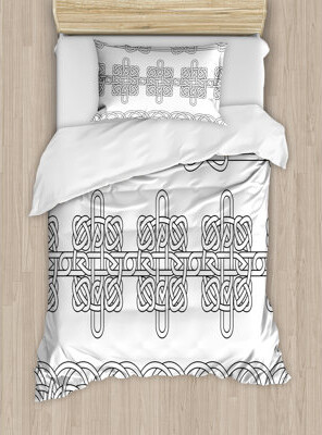 Ambesonne Irish Indigenous Motifs in Stencil Art Style Celtic Culture Outline Tribal Victorian Duvet Cover Set