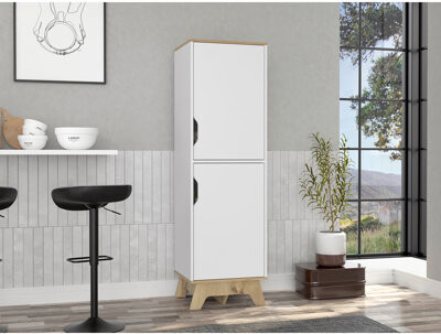 Ebern Designs Rutherford 2-Door Pantry Cabinet Light Oak and White
