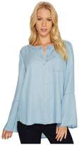 Thumbnail for your product : Vince Camuto Bell Sleeve Indigo Tencel Collarless Shirt Women's T Shirt