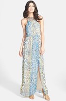 Thumbnail for your product : Charlie Jade 'Ava' Embellished Neck Print Chiffon Maxi Dress