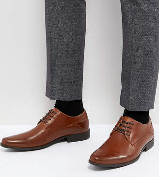 ASOS Design Wide Fit Lace Up Derby Shoes In Tan Faux Leather