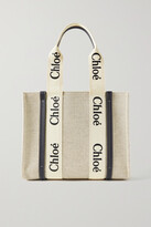 Thumbnail for your product : Chloé Woody Medium Leather-trimmed Cotton-canvas Tote - Beige - one size