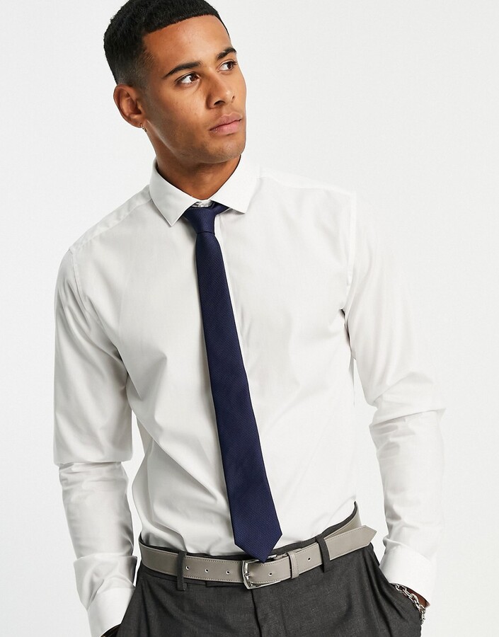 Topman long sleeve white formal shirt with navy tie ShopStyle