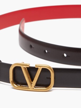 Valentino Garavani Garavani - V-logo Reversible Leather Belt - Black