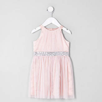 River Island Mini girls pink mesh trapeze prom dress