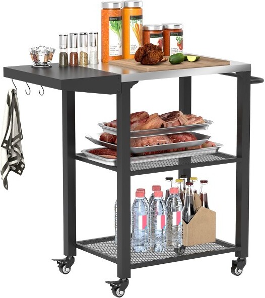 Outsunny Outsunny3-ShelfOutdoorGrillCartTablewithFoldableSideTableStainlessSteelTabletop22\