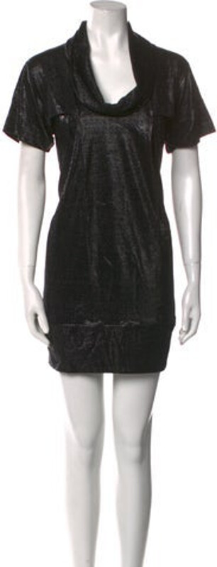 Gucci Shift Dress Black & Metallic Ruffle & Glitter Accents Short Sleeve with Cowl Neck Designer