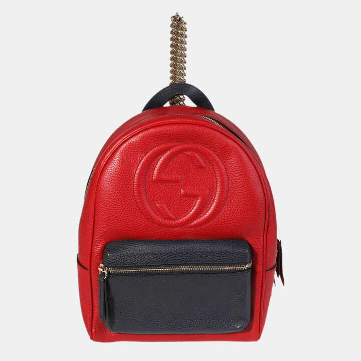 Gucci Red/Navy Pebbled Leather Soho Chain Backpack - ShopStyle