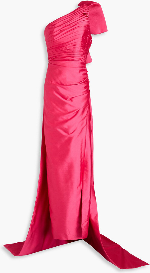 Marta one-shoulder bow-detailed satin gown