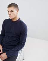 Thumbnail for your product : ASOS Design DESIGN long sleeve pique polo with tipping in dark blue