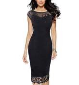 Thumbnail for your product : Roopol Women's Retro Floral Lace Short Sleeve Slim Evening Cocktail Mini Dress