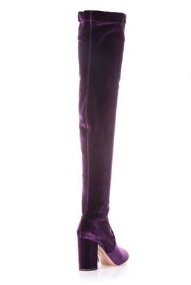 Aquazzura Purple So Me 85 Boots In Velvet Over The Knees