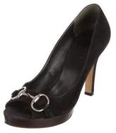 Thumbnail for your product : Gucci Horsebit Peep-Toe Pumps Black Horsebit Peep-Toe Pumps