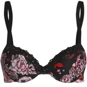 Just Cavalli Lace-trimmed Floral-print Stretch-knit Underwired Bra