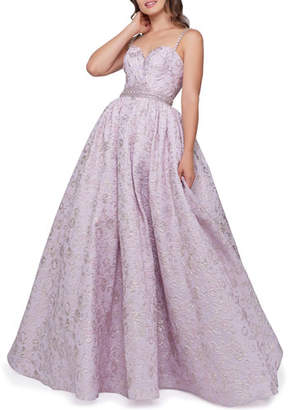 Mac Duggal Sweetheart Floral Brocade Sleeveless Ball Gown