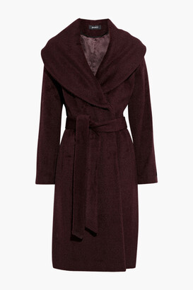 DKNY Belted brushed wool-blend coat