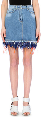 MSGM Feather-Trim Denim Skirt - for Women