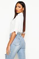 Thumbnail for your product : boohoo High Neck Cut Out Choker Wrap Front Blouse