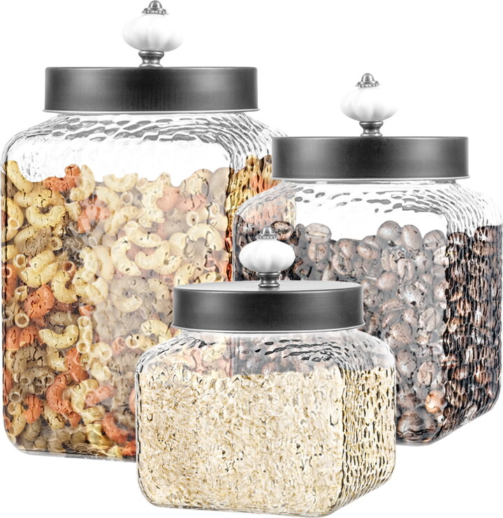 Style Setter Stylesetter Hammered Square Glass 3 Piece Canister Set