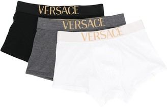 Versace Pack Of Three Logo Waistband Boxer Shorts