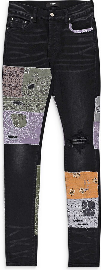Amiri Bandana Art Patch Aged Black Jeans