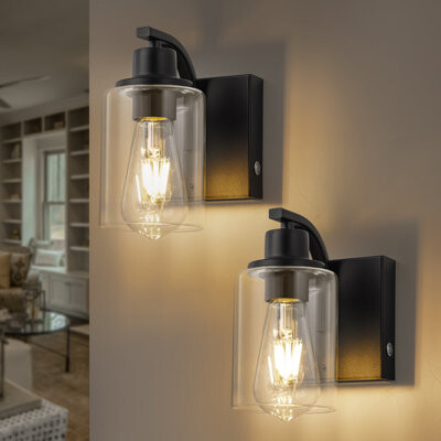 Winston Porter Black Rechargeable Changing Dimmable Wall Sconce With Remote Control, Led Bulb Included (2-pack)