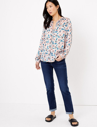 Marks and Spencer Floral Tie Neck Long Sleeve Blouse