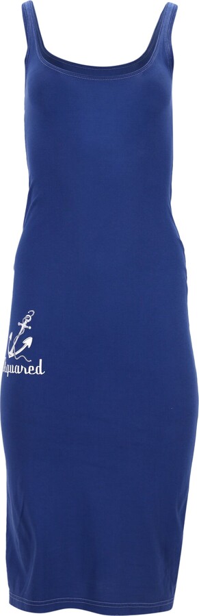 DSQUARED2 Sleeveless Midi Dress in Blue Cotton