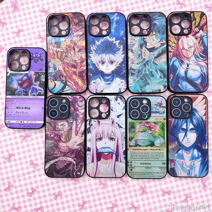 Potdemiel 3D Light Barrier Cartoon Girls Phone Case for iPhone 16 15 14 13 11 12 Pro Max Plus Mini 16E POKEMONS 02 Eren Killua Cover