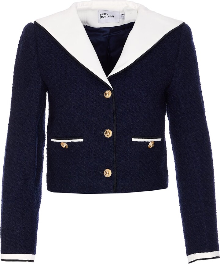 Self-Portrait Boucle' Contrast Collar Jacket