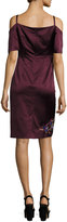 Thumbnail for your product : Nanette Lepore Embroidered Cold-Shoulder Silk Satin Dress, Wine/Multicolor