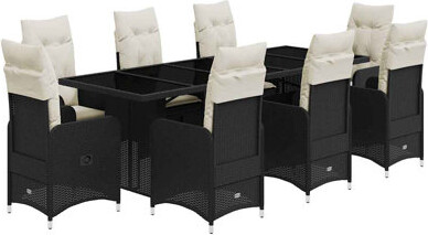 Bistro Set Black PE Rattan, Powder-Coated Steel, Tempered Glass