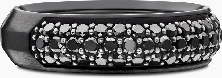 David Yurman Beveled Band Ring in Black Titanium with Half Pav? Black Diamonds | Men's | Size 13.5