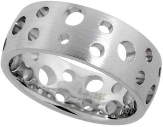 Sabrina Silver Surgical Steel Domed 8mm Wedding Band Ring Bubble Pattern Holes Matte Finish Comfort-fit, size 9.5
