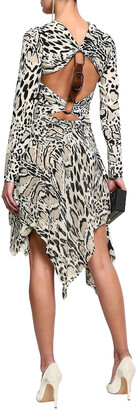 Roberto Cavalli Embellished Cutout Leopard-print Silk Crepe De Chine Mini Dress