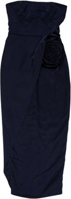 Ronny Kobo Evening Gown Blue Pleated & Ruffle Accents Strapless Concealed Zip Closure at Back Designer