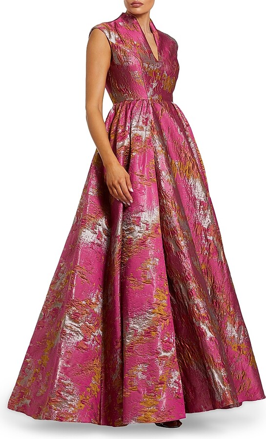 Women's Brocade Sleeveless Fit &Flare Gown - Raspberry Multi - Size 4