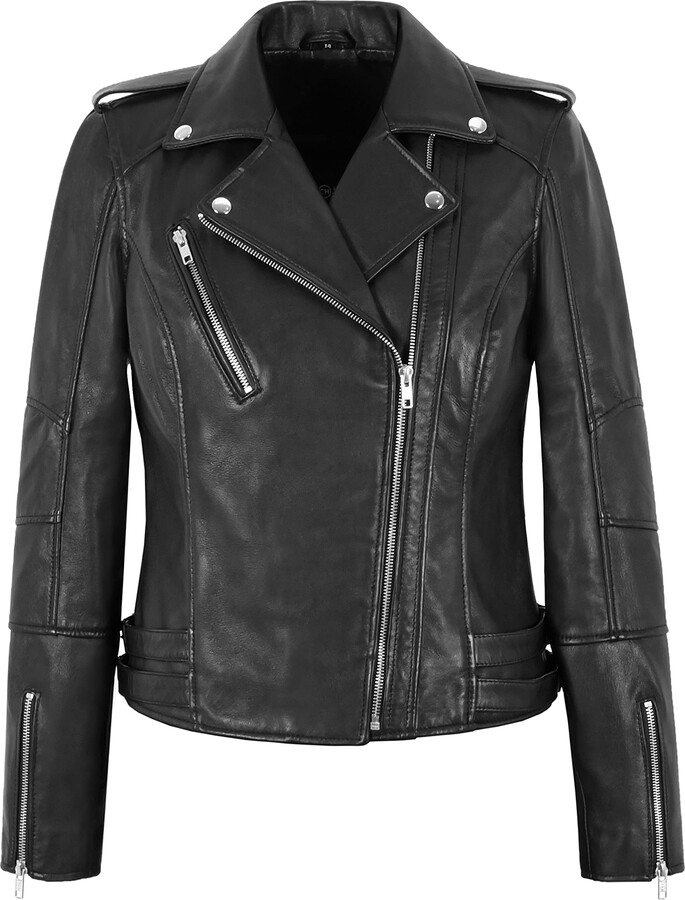 Carrie CH Hoxton Ladies Real Black Leather Jacket Cross Zip Biker Retro ...