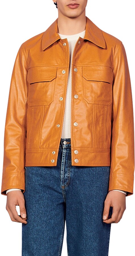 SleekHides Mens Fashion Orange Piping XM Leather Jacket 