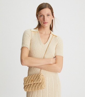 Kira Small Crochet Shoulder Bag in Beige - Tory Burch