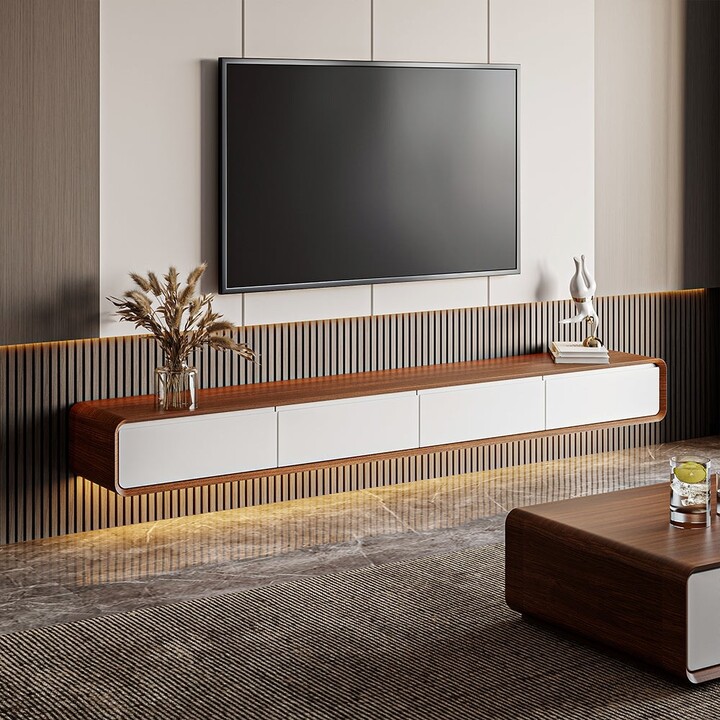POVISON Minimalist Floating TV Stand, Modern WallMounted Entertainment Center with 4 Drawers