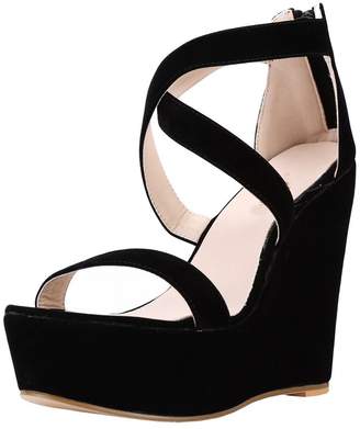 CAMSSOO Women's Open Toe Comfort Ankle Strap Platform Wedge Sandal Size 6 EU36