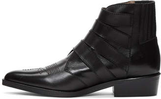 Toga Virilis Black Leather Four-Buckle Boots