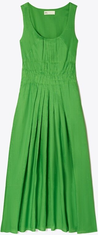 J. Jill Linen Maxi Dress Green Pintuck Pleat Sleeveless Size S