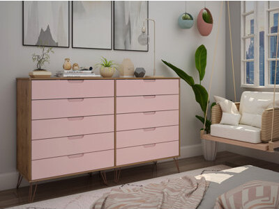Manhattan Comfort Rockefeller 10-Drawer Double Tall Dresser With Metal Legs