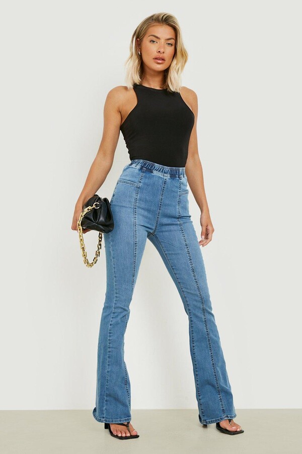 boohoo Elasticated Seam Front Flared Jeggings ShopStyle Jeans