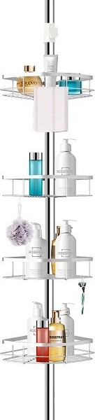 Rosefray Adjustable Height Shower Shelf Caddy Tension Pole Rod with 4 Big,  Adjustable Baskets, 6 Hooks, and Shower Caddy Organize Storage Unit -  ShopStyle Bookcases & Cabinets